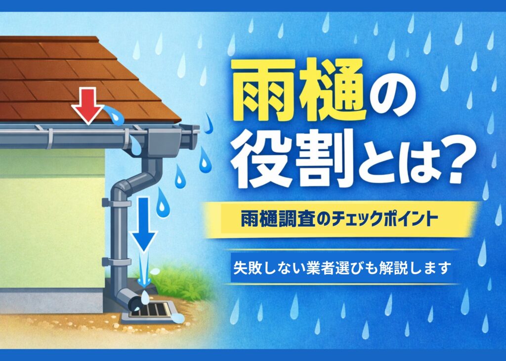 雨樋の仕組みと役割を図解で説明した外壁塗装ブログのアイキャッチ画像