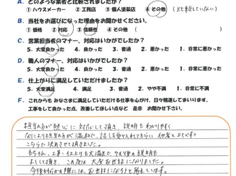 担当の方が温和で、話を受け入れてもらい他社と比べずこちらで決めさせて頂きました。