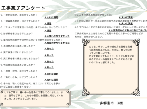 とても丁寧で工事の進め方も管理も的確で誠実な施工でした。