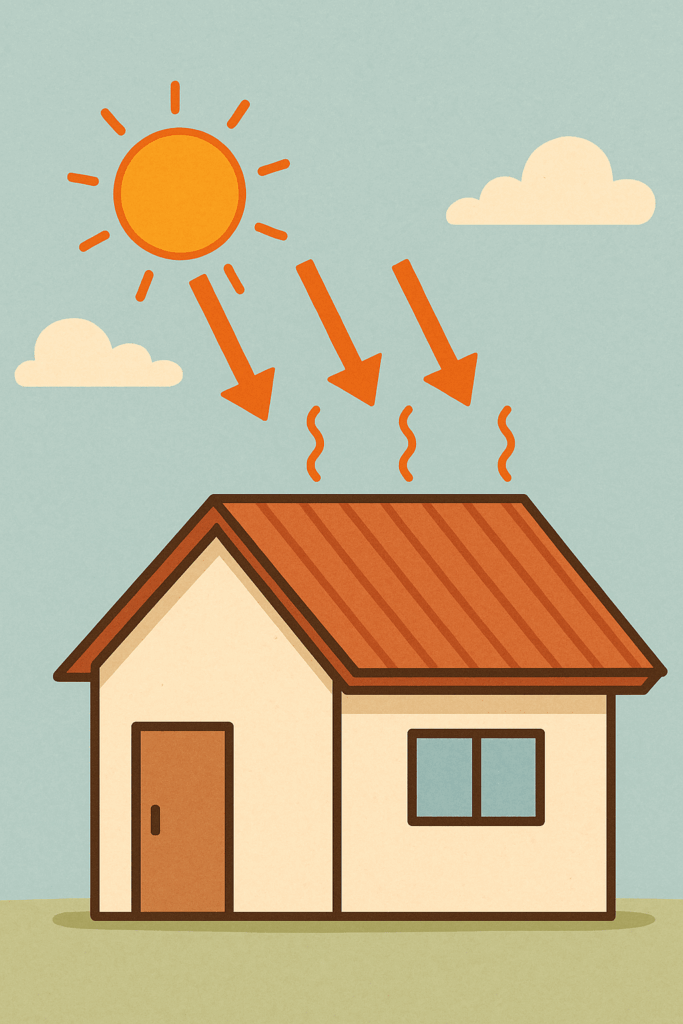太陽の光が屋根にあたるイラスト