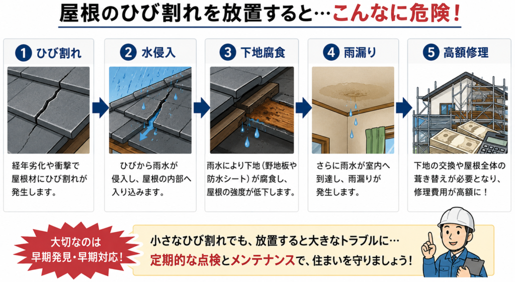 屋根のひび割れフロー