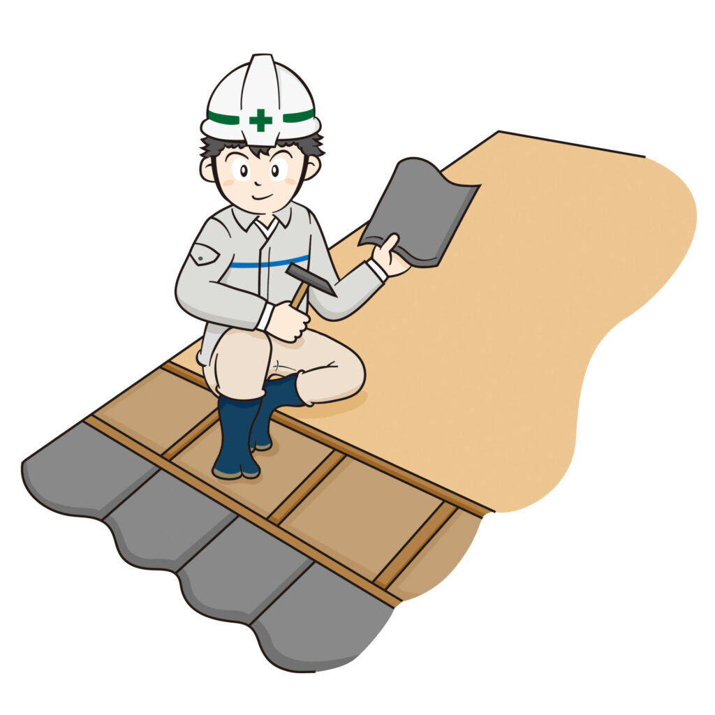 宇都宮市で瓦の葺き替えにより修理しているイラスト