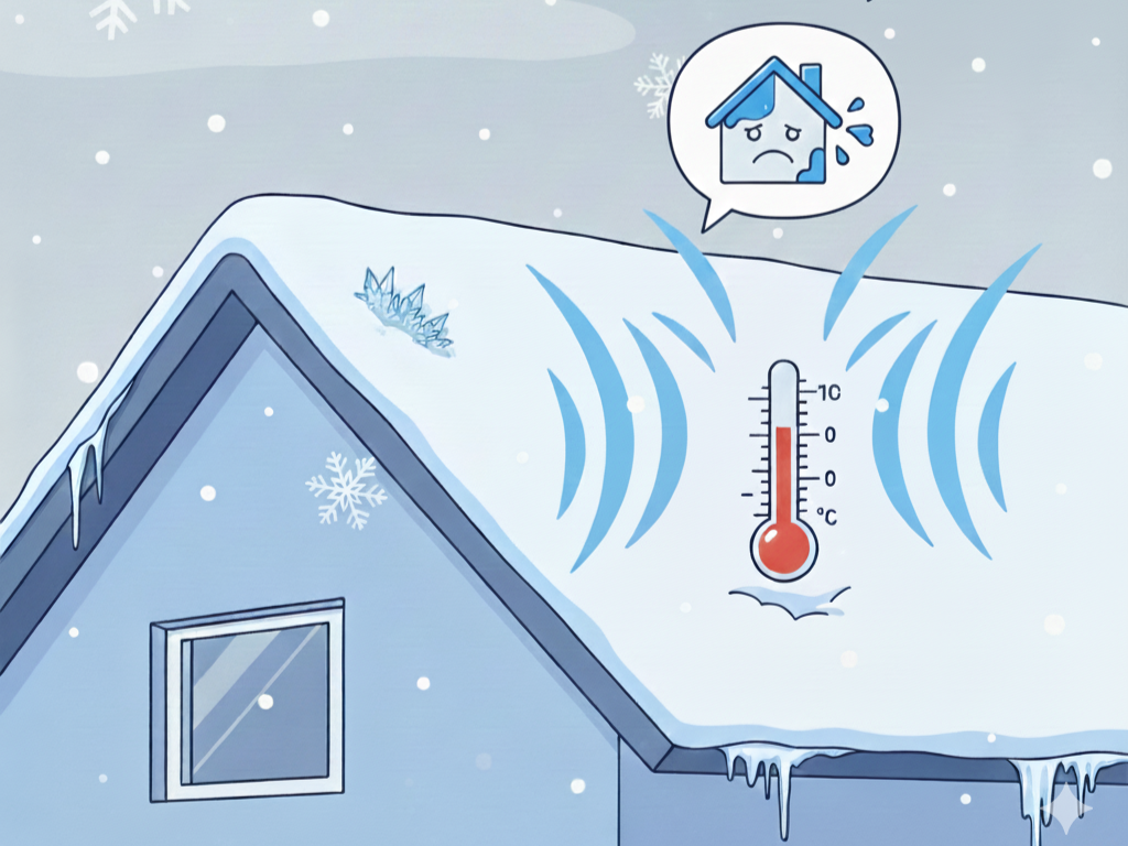 雪が積もった冷たい屋根のイラスト