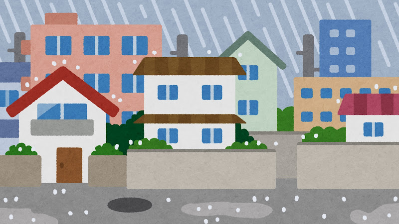 家に雨が当たるイラスト