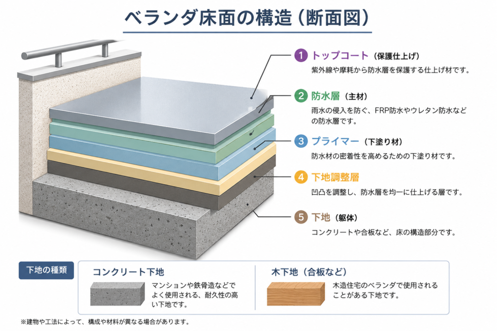 ベランダ床面の構造イメージイラスト